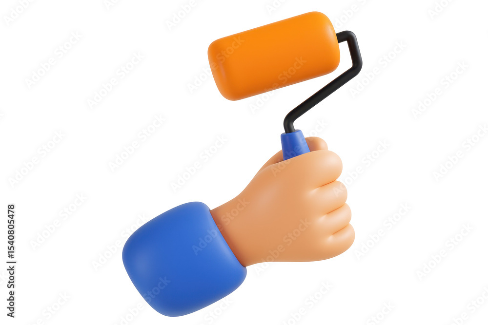 hand holding paint roller for home improvement and decoration project in bright colors reflecting creativity and DIY enthusiasm