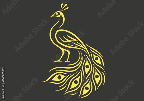 Stylish Gold Peacock Logo.