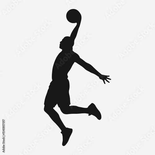 Silhouette of basketball player dunking isolated on white background