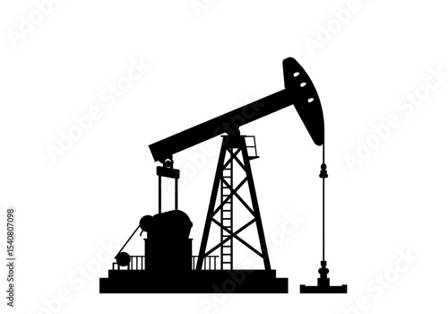 A black silhouette of an oil pump jack against a white background in a simple graphic style