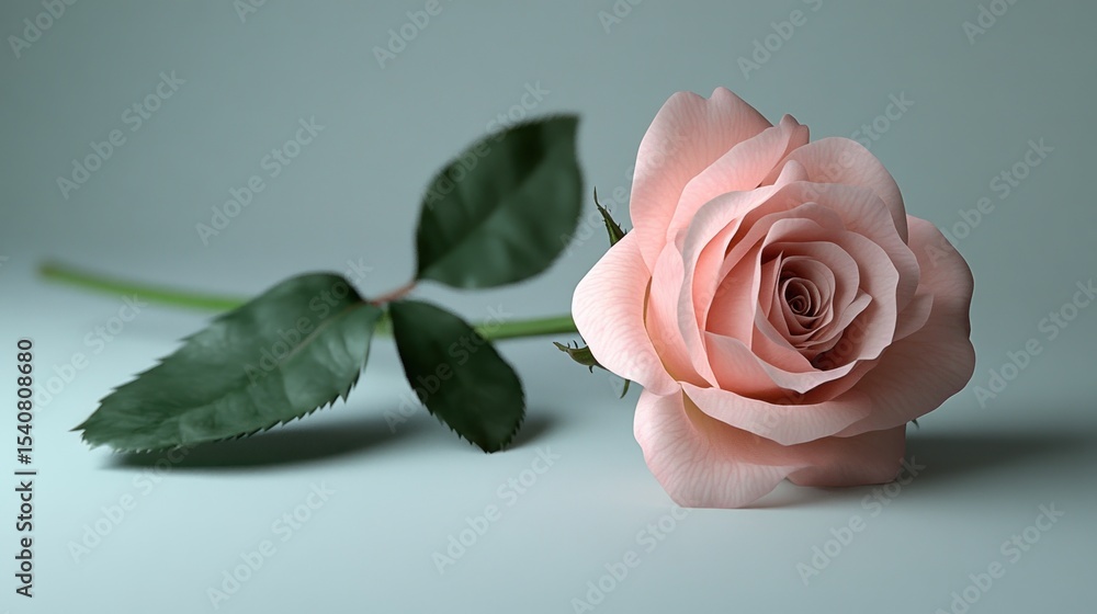 Fototapeta premium Soft pink rose on a pale background