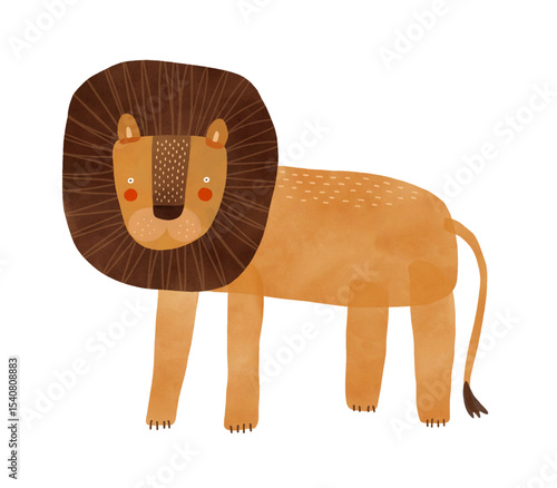 Funny Hand Drawn Lion On a White Background. Head Of Wild Cat. Safari Print. King Of The Savannah. Kids' Room Decoration. Vector Illustration Of Cute Dreamy Lion.