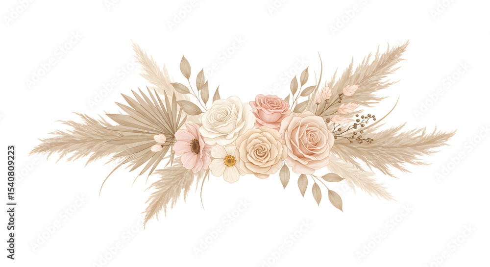 Obraz premium Elegant Cream And Pink Dried Flower Bouquet With Pampas Grass