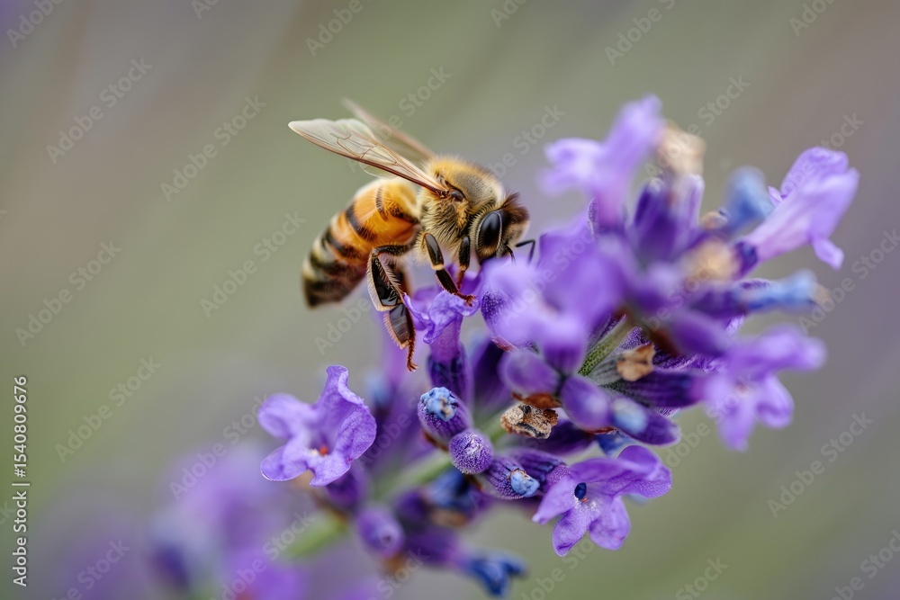 Honeybee on lavender flower collecting nectar, a beautiful moment in nature. Honeybee on lavender flower collecting nectar, a beautiful moment in nature.
