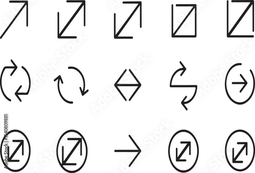 Collection of simple black arrow and resize icons