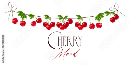Cherry Mood, Berry Garland. Summer decor Vector illustration