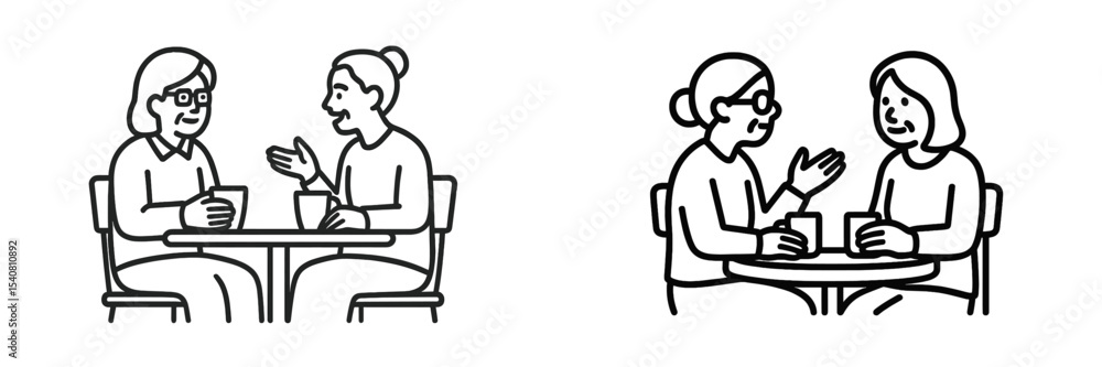 Two friends engage in a lively conversation over coffee during a sunny afternoon in a cozy cafe Two friends engage in a lively conversation over coffee during a sunny afternoon in a cozy cafe