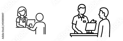 Customer interaction at a service counter showing a transaction during daytime in a retail environment