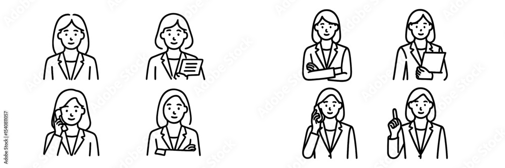 Businesswoman in various professional poses expressing confidence and engagement during office activities Businesswoman in various professional poses expressing confidence and engagement during office activities
