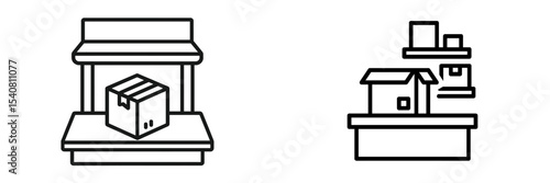 Packaging process of boxes in a minimalistic warehouse setting during daylight