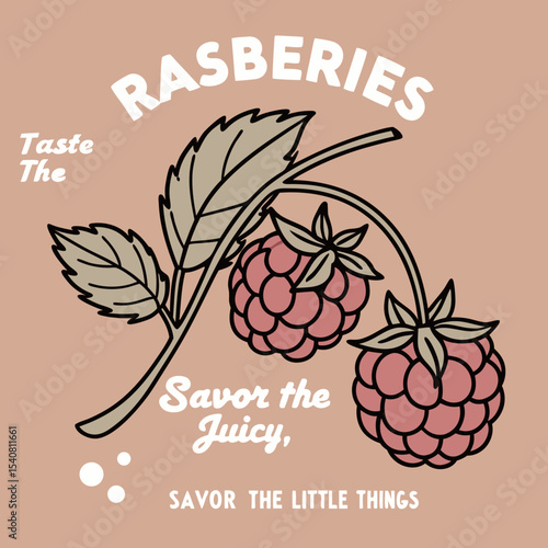 Sweet Raspberries on Branch Illustration Taste the Juicy