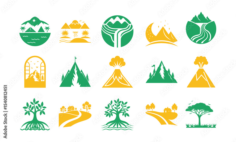 Fototapeta premium Mountain & Forest Landscape Vector Bundle, Seasonal Landscape Vector Pack, Abstract Landscape Vector Graphic Kit