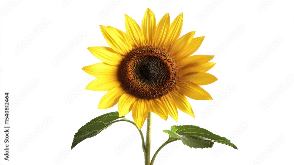 Obraz premium Single sunflower against white background