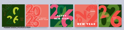 2026 Year. Modern Design Set with number 2026. Merry Christmas and Happy New Year for Advertising, Web, Social Media, Poster, Banner, Cover. Minimalist Art Xmas Typography.