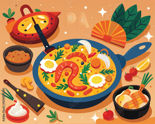 Authentic Catalan cuisine featuring traditional dish food vector art design 