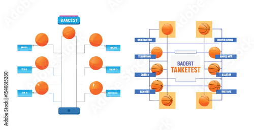 Modern basketball tournament bracket layout strategy vector art set design