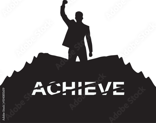 Adobe Illustrator Artwork, a Man Standing in Mountain with raising hand successful concept business