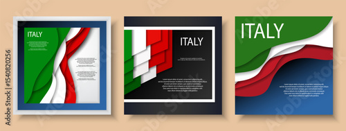 Italian flag square format frame  set for text. Patriotic Italy national holiday banner, background, poster, card, template, layout	
