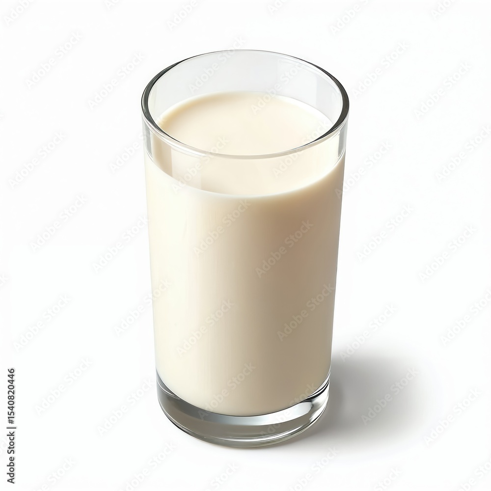 Isometric glass of creamy white milk. Dairy product beverage nourishment. Healthy eating food photography. Simple clean still life isolated against white background. Isometric glass of creamy white milk. Dairy product beverage nourishment. Healthy eating food photography. Simple clean still life isolated against white background.