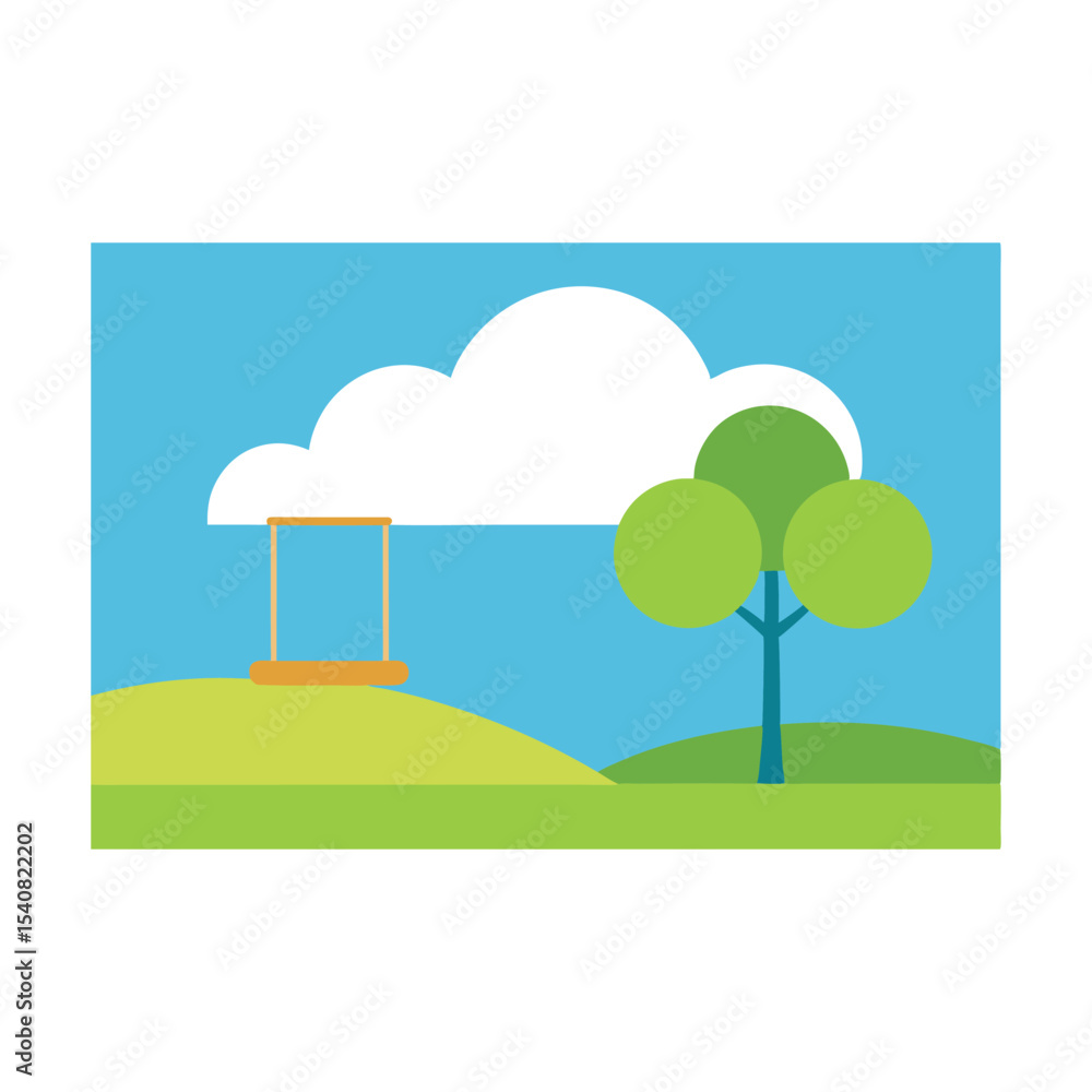 Fototapeta premium Cloud computing concept with green summer landscape and trees on a sunny day