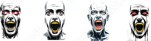 Screaming Man with Glowing Red Eyes and Gold Teeth