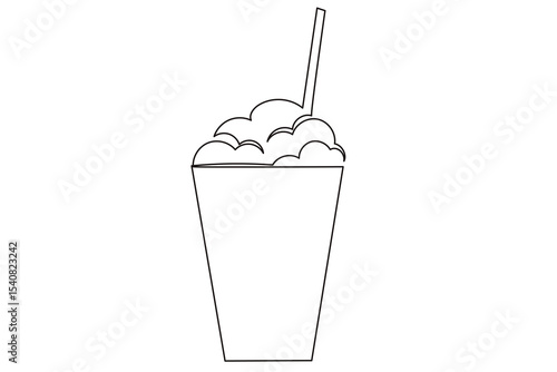 Line Art Cocktail Drink Icon. Outline Summer Cafe Beverage Curly Wavy Silhouette. Doodle Sketch Abstract One Continuous Line Dessert Drawn Contour. Summer Beach Birthday Party Element Design