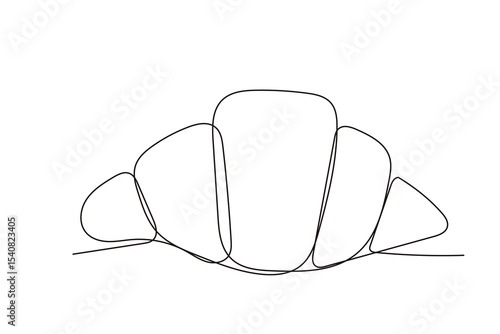 Line Art Croissant Bread Dessert Illustration. One Continuous Outline Curve Hand Drawn Sketch. Editable Vector Wavy Stroke. Flexible Drawn Line Form Trendy Modern Design.	
