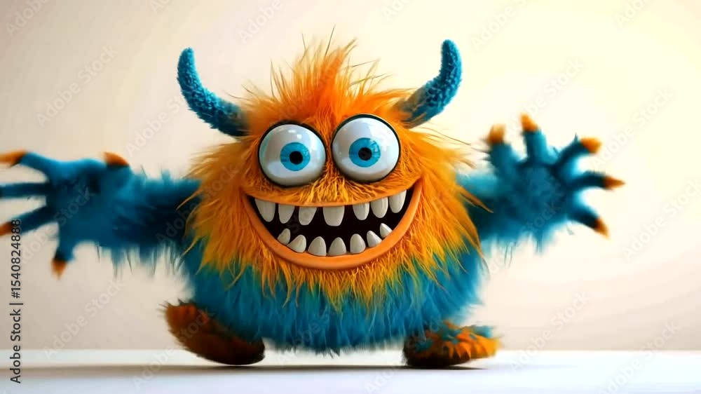 Colorful Monster Character with Big Eyes and Happy Smile Colorful Monster Character with Big Eyes and Happy Smile