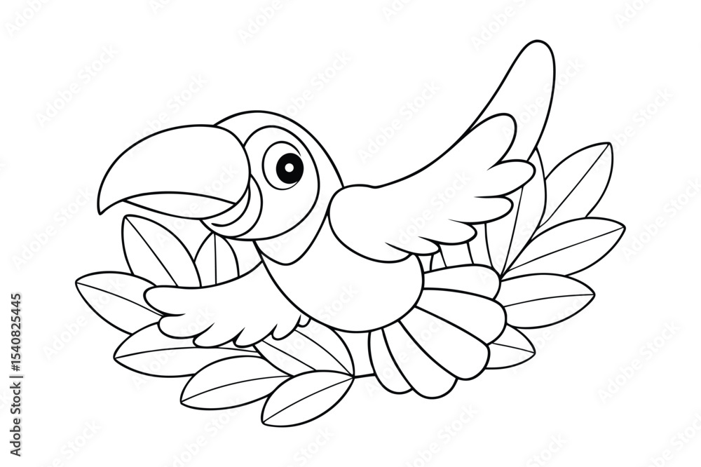 Black outline Toucan tropical coloring page Black outline Toucan tropical coloring page