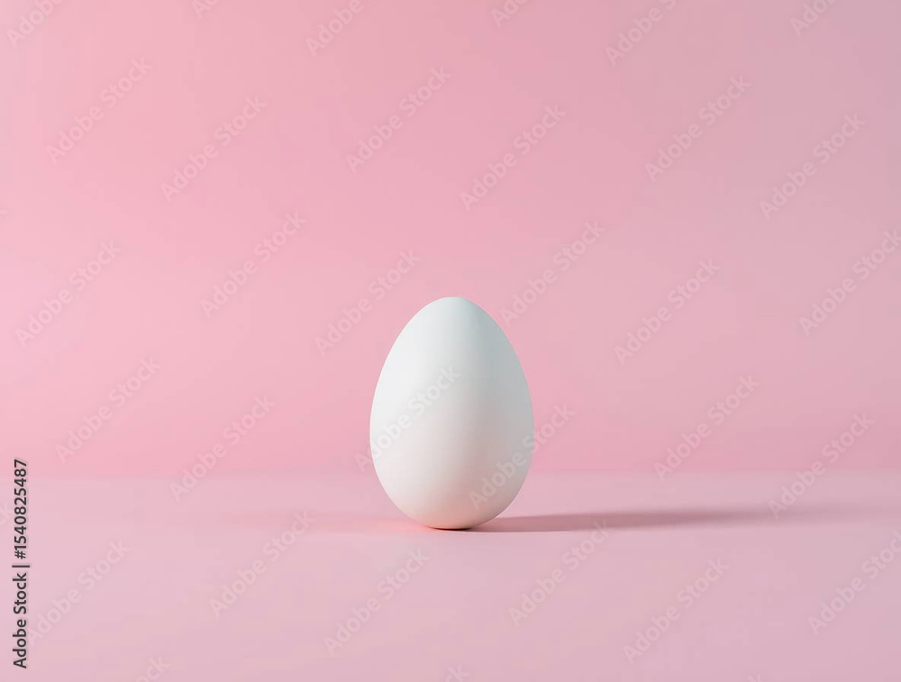 Single White Egg Upright on Soft Pink Background - Minimalist Single White Egg Upright on Soft Pink Background - Minimalist