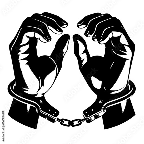 Minimalist Handcuffed Hands Silhouette – Black SVG Clipart Icon