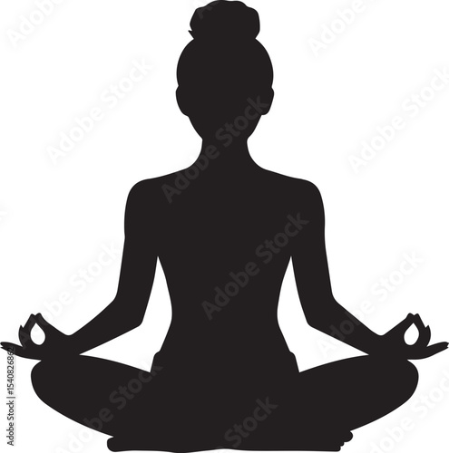 Silhouette of a woman meditating in lotus position for yoga and relaxation