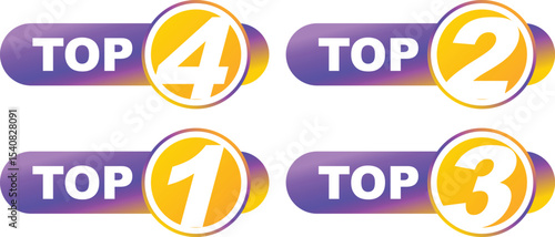 Top Ranking Badges Design – Colorful 1 to 4 Number Icons