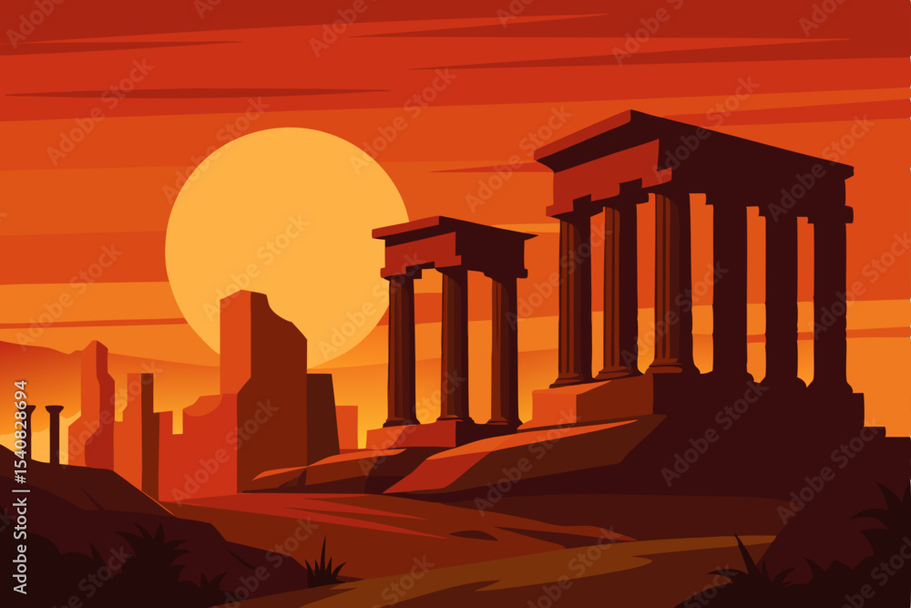 Obraz premium Ancient Greek architecture featuring the Temple of Apollo, a historic monument with classical columns against the sky, symbolizing European history and culture