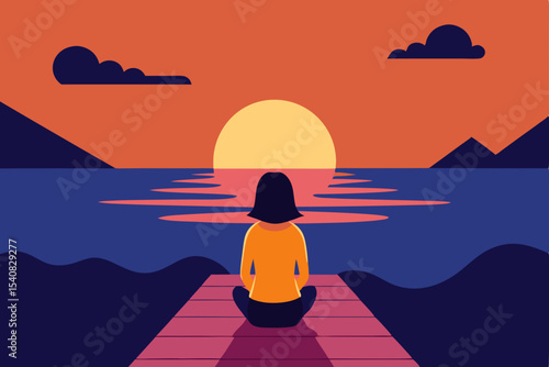 Sunrise yoga and meditation: silhouettes of people relaxing in lotus pose on the beach