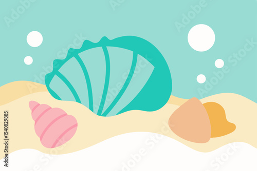 Abstract vector illustration of fresh sea shells and starfish for a summer food background