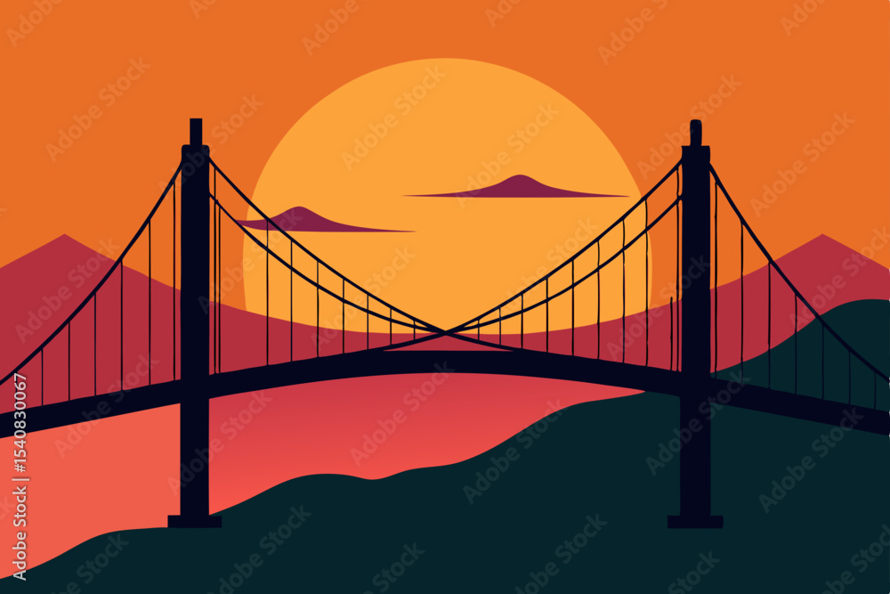 Obraz premium Golden Gate Bridge at sunset in San Francisco, California, a landmark suspension bridge over the bay
