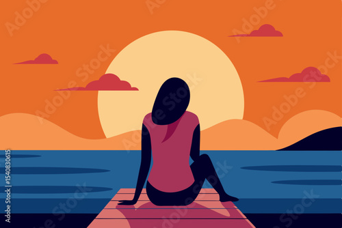 Woman silhouetted in a yoga pose on the beach at sunset, meditating peacefully by the sea