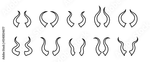 Variety of Horn Outlines Arranged on White Background for Decoration or Graphic Projects