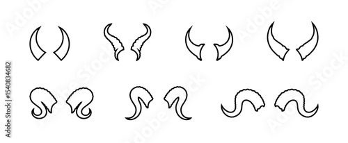 Assorted Horn Set with Varying Shapes and Textures on White