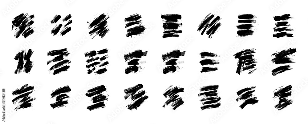 Collection of Twenty-Four Black Brush Stroke Textures on a White Background Collection of Twenty-Four Black Brush Stroke Textures on a White Background