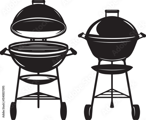   Barbecue grill Silhouette vector icon design and Grill bbq vector icon set illustration. BBQ silhouette vector on White background.