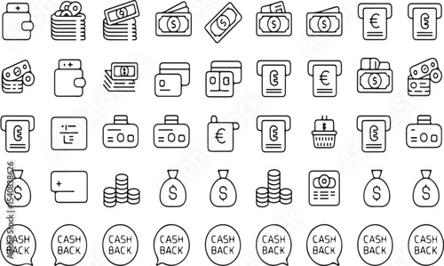 Cash back payment methods icons set