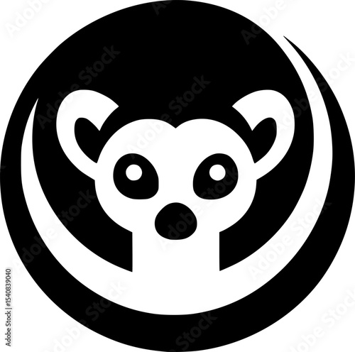 Minimalist black and white vector of a stylized lemur in simple clean line art style.