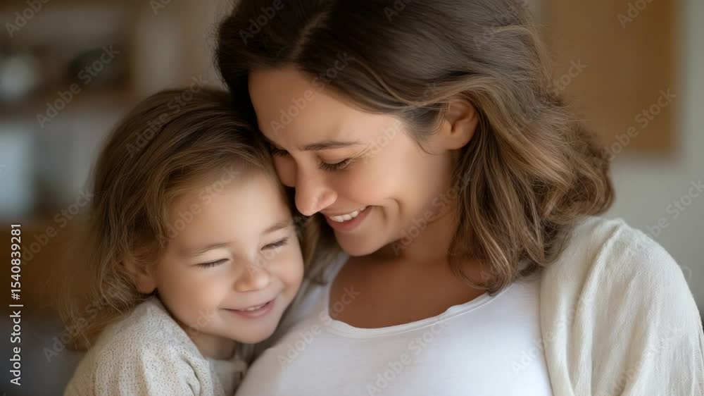 Joyful daughter hugs pregnant mother in a cozy home setting Joyful daughter hugs pregnant mother in a cozy home setting