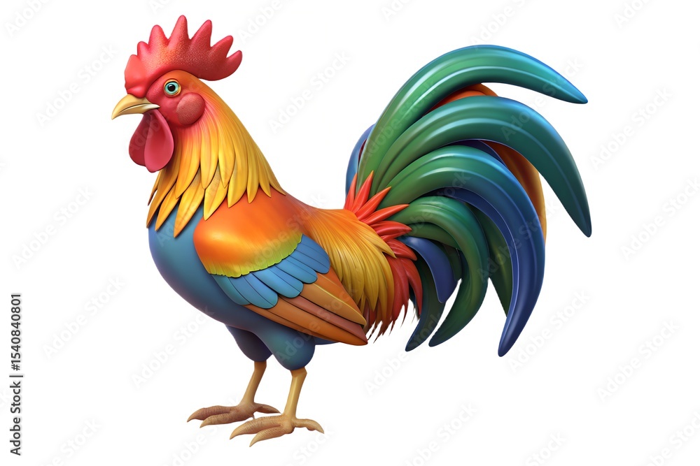 Fototapeta premium Vibrant colorful rooster 3d render illustration