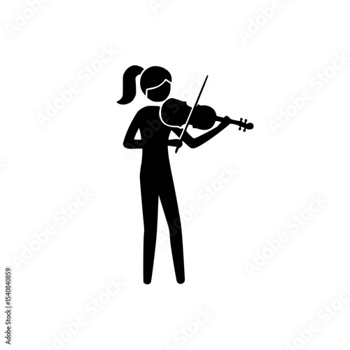 Young female violinist performing with confidence in a minimalist silhouette style.