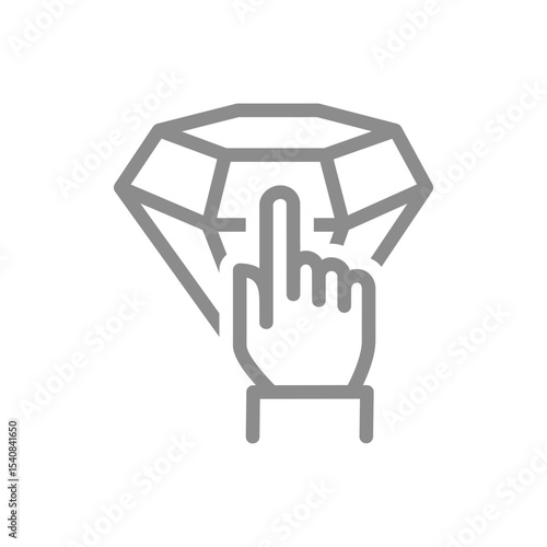 Finger pointing at diamond line icon. Choice, high value, or top selection symbol. Vector illustration