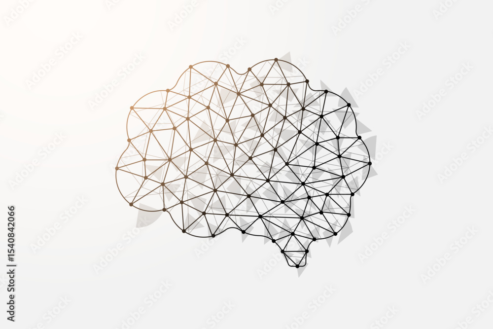 Human brain 3d low poly symbol with connected dots. Mind design vector illustration. Organ polygonal wireframe Human brain 3d low poly symbol with connected dots. Mind design vector illustration. Organ polygonal wireframe