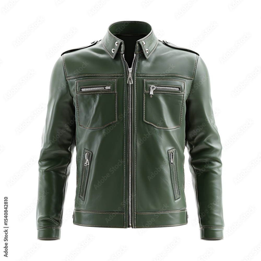 Naklejka premium Classic Green Leather Jacket: Men's Apparel Visual
